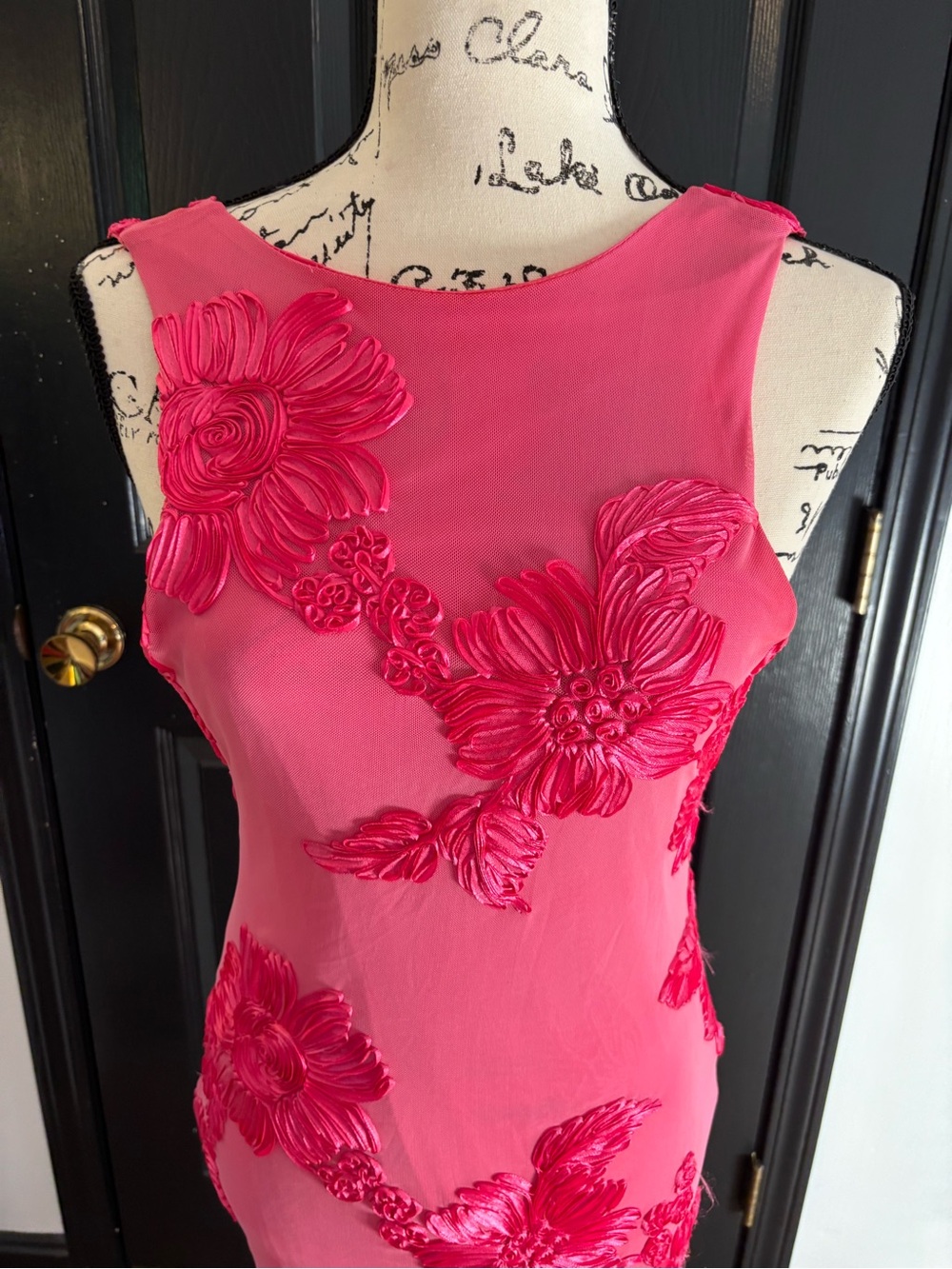 Pink Floral Applique Sheath Dress